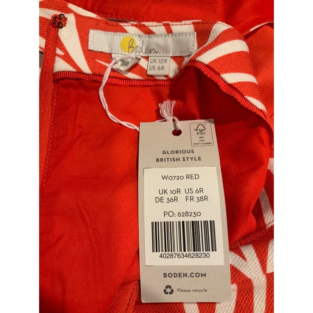 Boden Red & White Leaf Patterned Shift Dress, NWT… - image 8